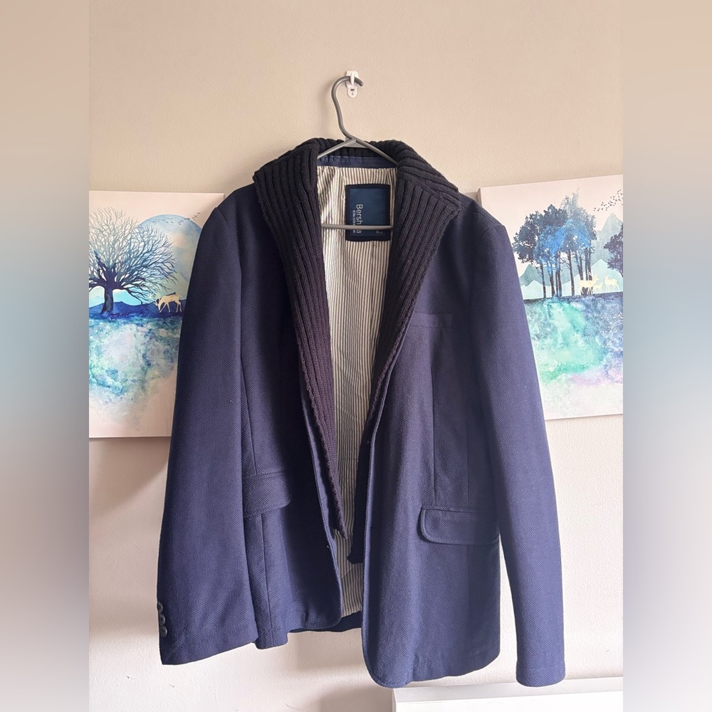 Bershka Pinstripe Blazer with Ribbed Collar-XL